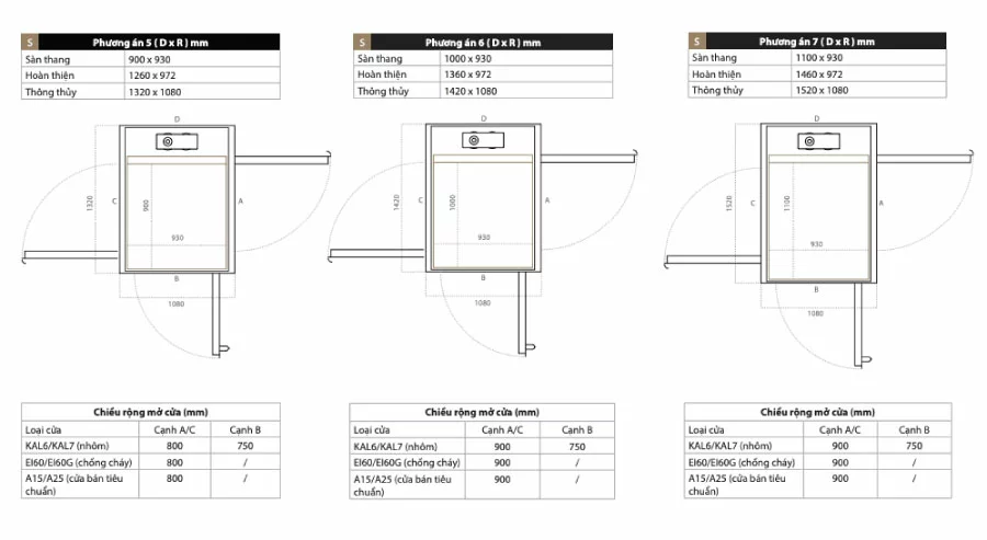 Bản vẽ thiết kế nhiều kích thước thang máy 300kg