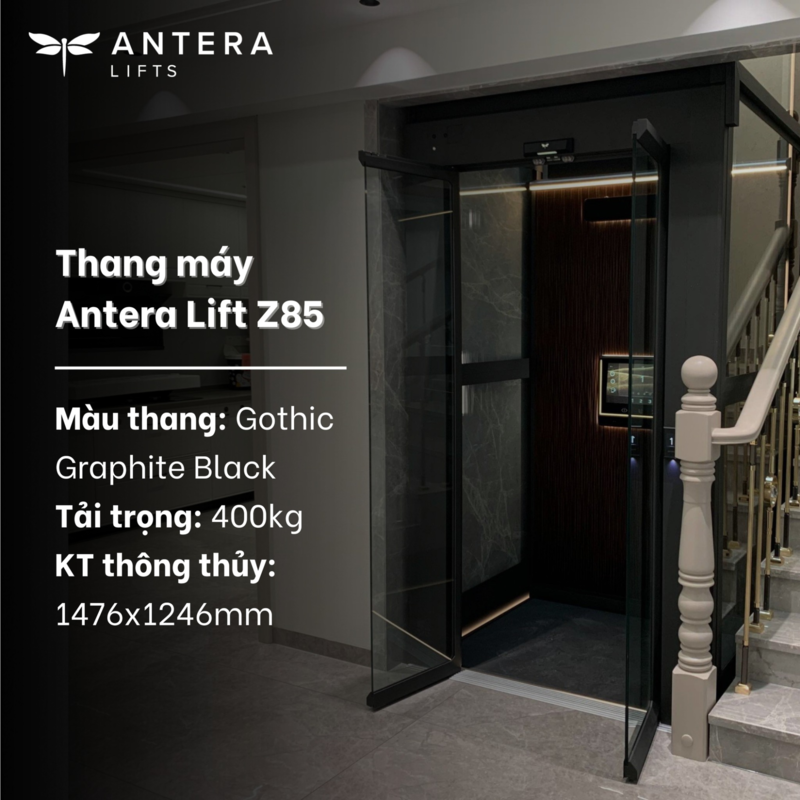 Thang máy kính Antera Lift Z85 sở hữu thiết kế đẳng cấp cùng nhiều công nghệ hiện đại