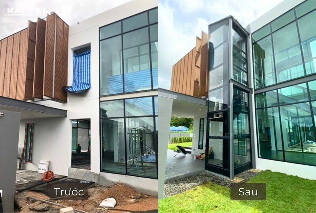 Công trình lắp đặt thang máy gia đình Kalea tại vị trí ngoài trời. 