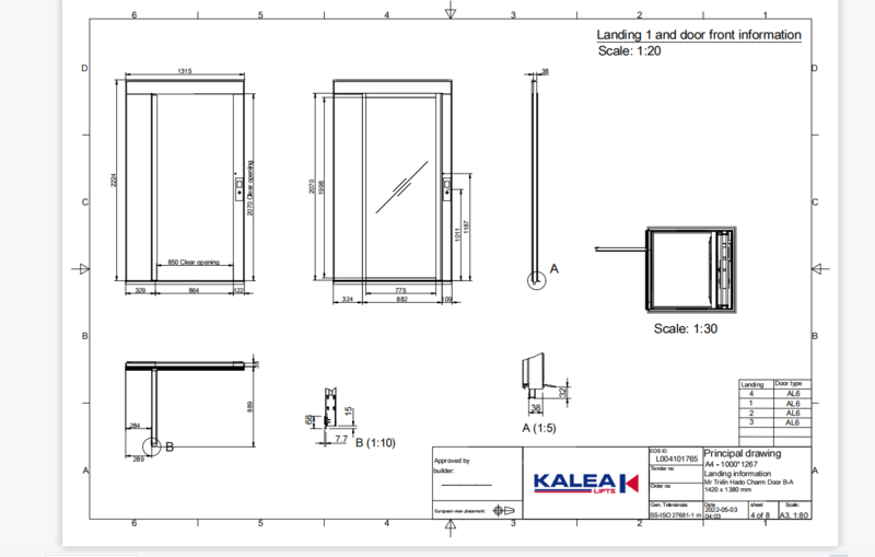 Bản vẽ thiết kế cửa thang máy gia đình Kalea tầng 1
