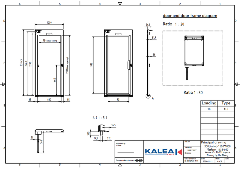 Bản vẽ thiết kế cửa thang máy gia đình Kalea tầng 1