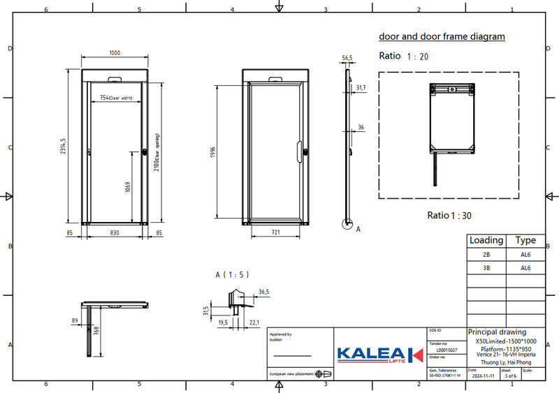 Bản vẽ cửa thang máy gia đình Kalea tầng 2 và tầng 3