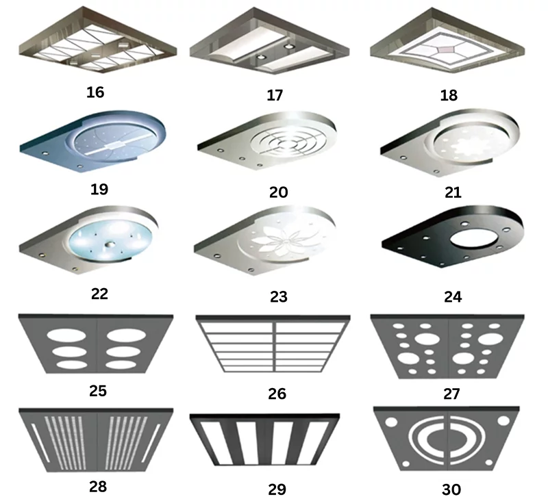 Các mẫu trần thang máy đều được thiết kế tinh tế và sang trọng, đồng thời đảm bảo khả năng chiếu sáng tốt trong khoang cabin