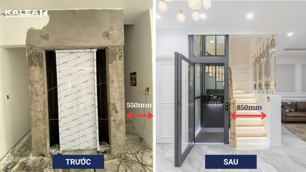 Mẫu thang máy kính Kalea nhỏ gọn, tiết kiệm diện tích so với thang máy cáp kéo truyền thống
