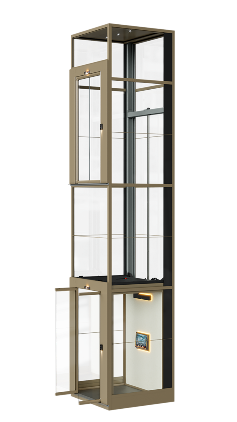 Antera Z90 - Thang máy gia đình cao cấp có cabin giếng thang 4 mặt kính với tầm nhìn toàn cảnh, phù hợp lắp đặt tại nhiều vị trí trong nhà