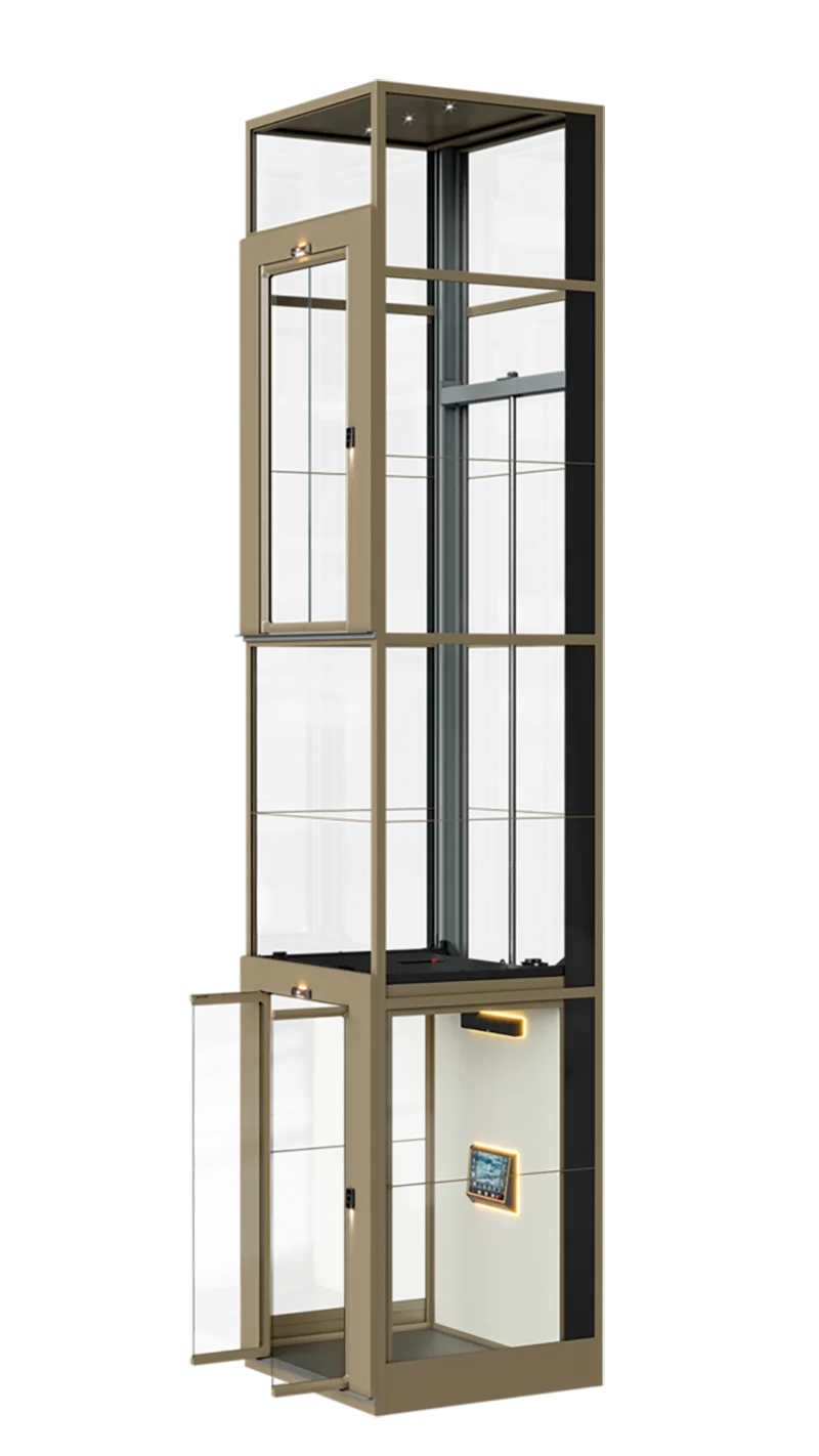Antera Z90 - Thang máy gia đình cao cấp có cabin giếng thang 4 mặt kính với tầm nhìn toàn cảnh, phù hợp lắp đặt tại nhiều vị trí trong nhà