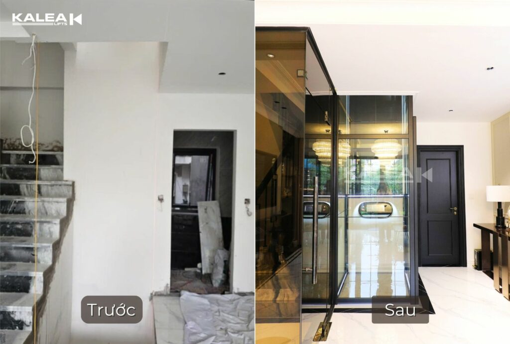 Hình ảnh trước và sau khi lắp đặt thang máy không phòng máy Kalea tại Phường Văn Miếu - Quốc Tử Giám, Hà Nộ