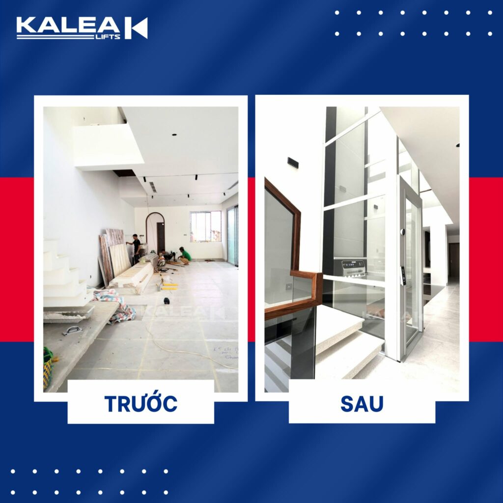 Thang máy vách kính Kalea K90 sau lắp đặt tại biệt thự Euro Village Đà Nẵng