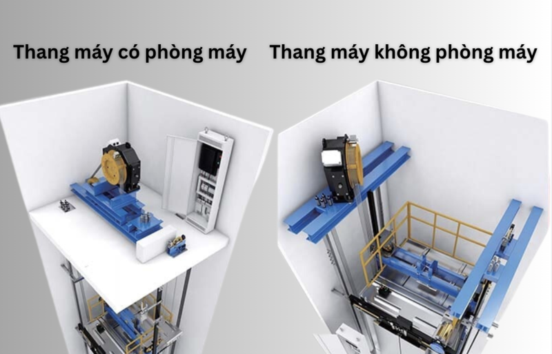 So sánh thang máy có phòng máy và thang máy không phòng máy