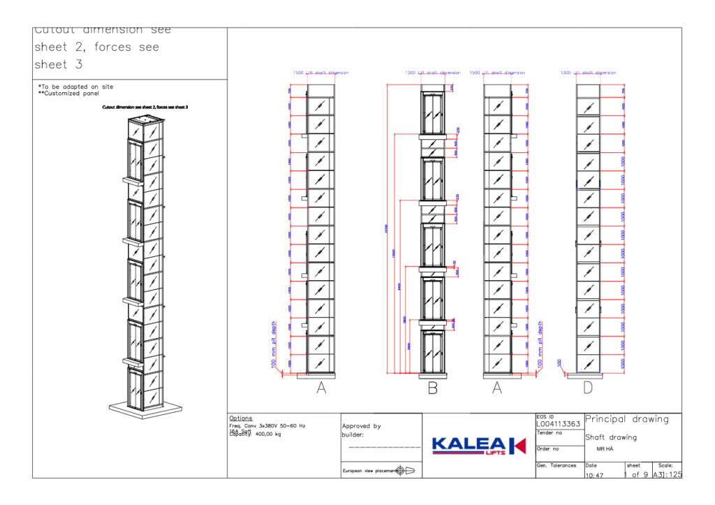 Một phần của bản vẽ thang máy Kalea X50 Limted 