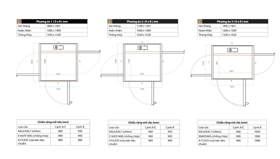 Bản vẽ thước thang size L tải trọng 400kg thương hiệu Kalea Lifts