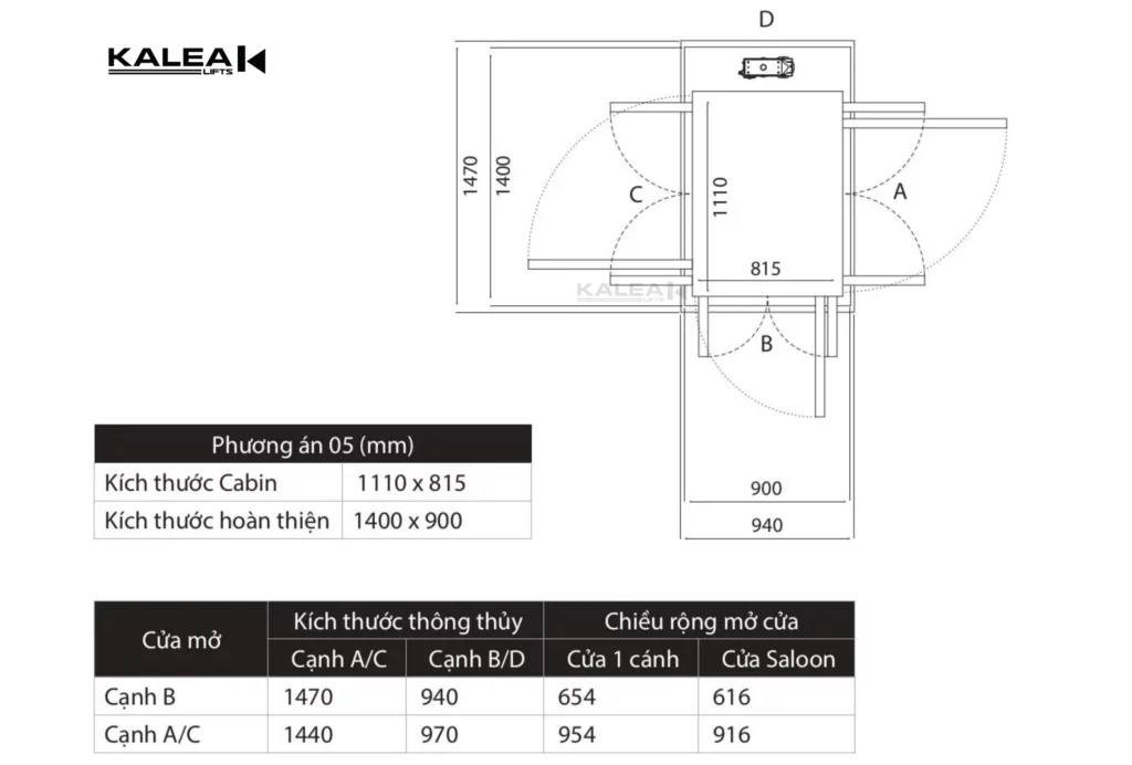 Bản vẽ thang máy gia đình size XS và size S