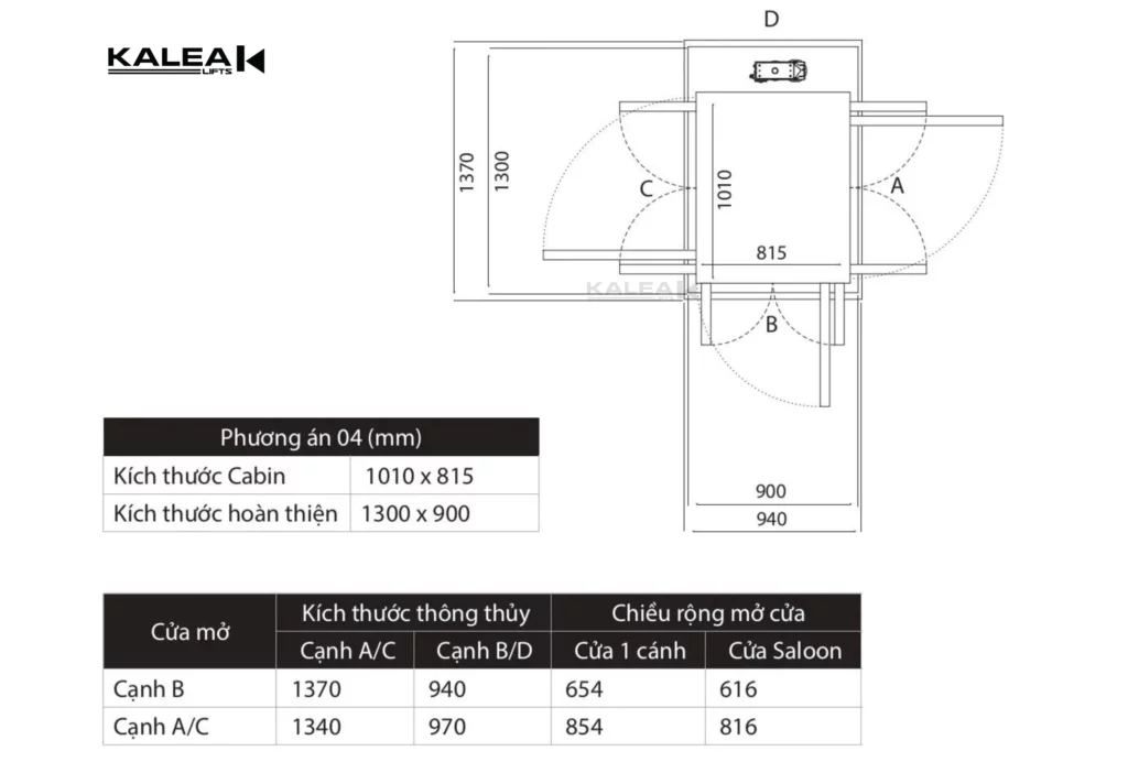Bản vẽ thang máy gia đình size XS và size S