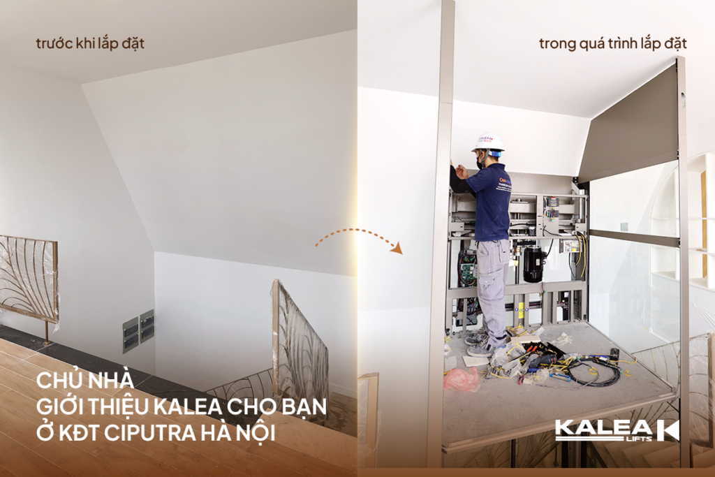 Công trình có mái chéo tại KĐT Ciputra cũng lắp thang máy trục vít Kalea