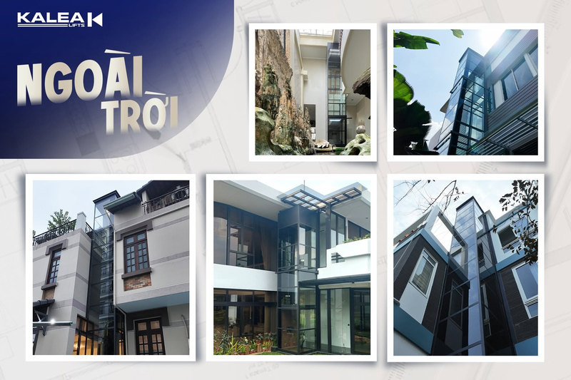 Thang máy được lắp bên ngoài công trình, tận dụng phần không gian sát mặt đứng để hạn chế chiếm diện tích sử dụng bên trong nhà.