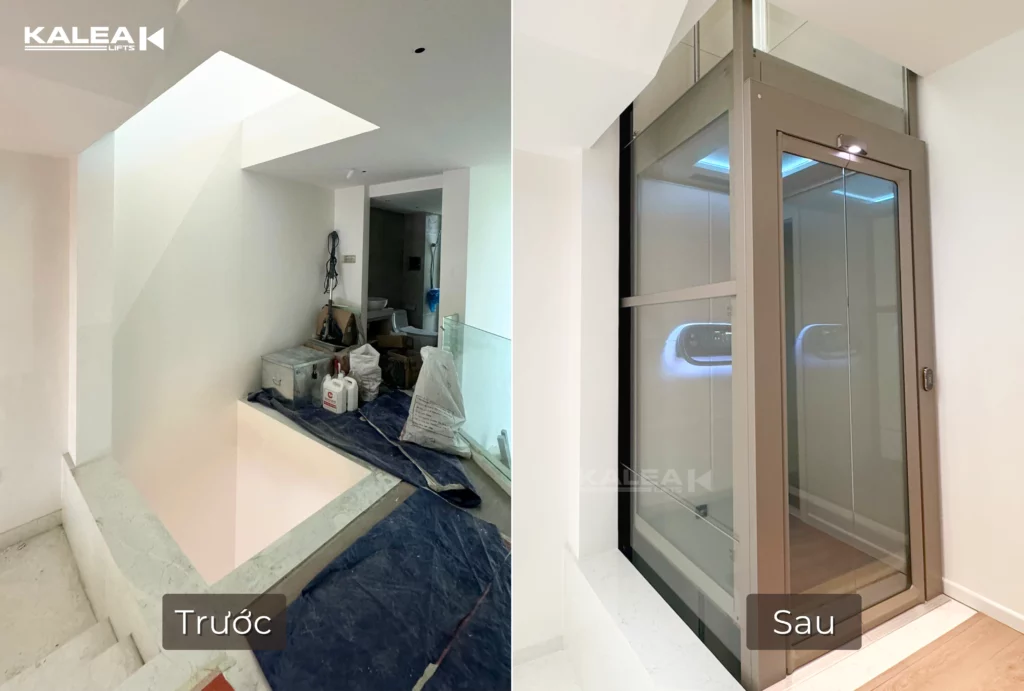 Vị trí lắp thang máy Kalea được chuẩn bị sẵn khi xây nhà