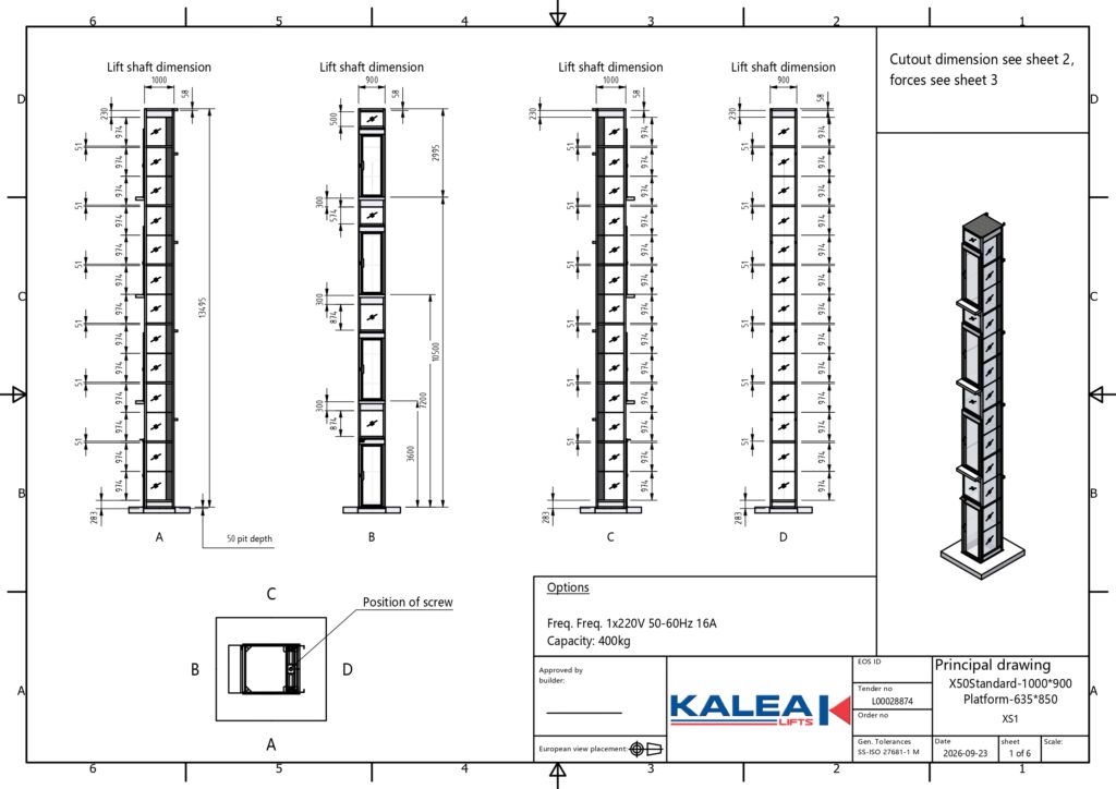 Bản vẽ CAD thang máy gia đình Kalea thể hiện kích thước lắp đặt Bản vẽ CAD thang máy gia đình Kalea thể hiện kích thước lắp đặt