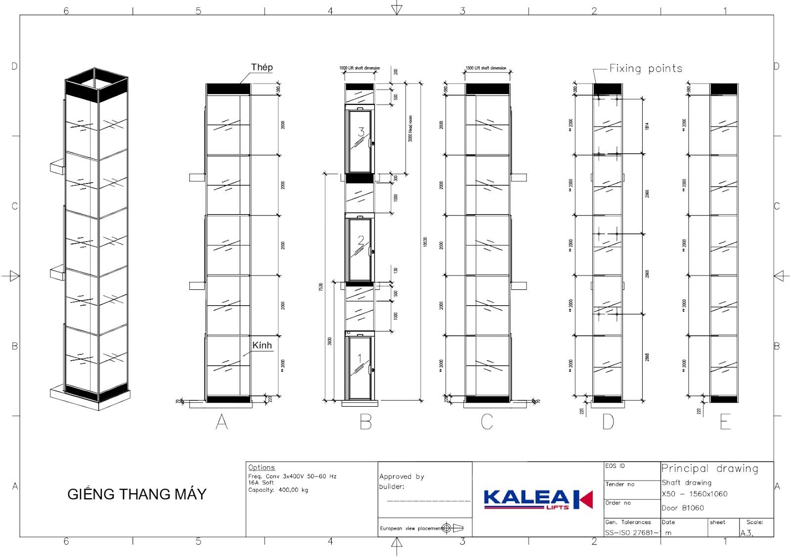 Bản vẽ cửa thang máy của thang máy trục vít