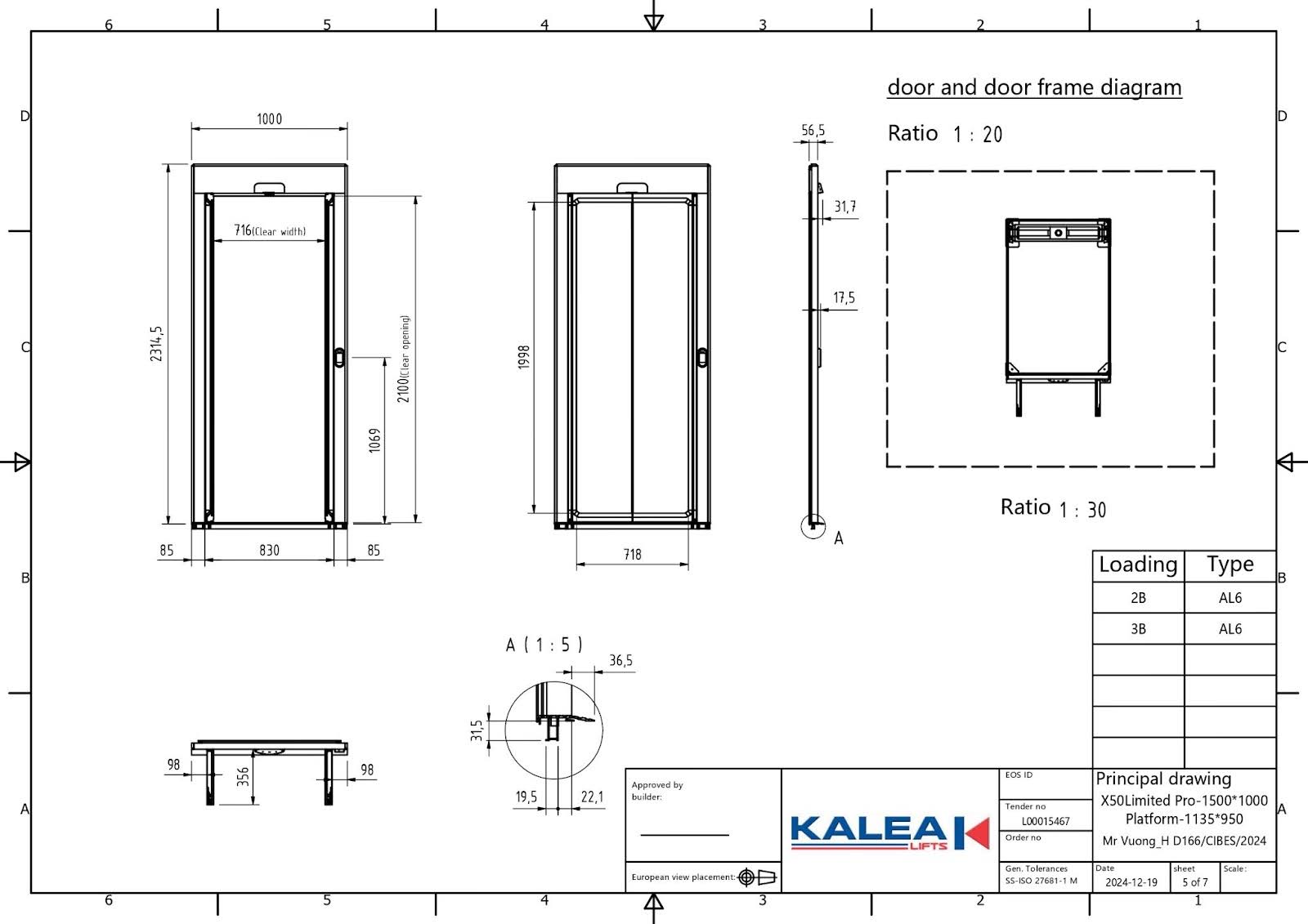 Bản vẽ cửa thang máy của thang máy trục vít