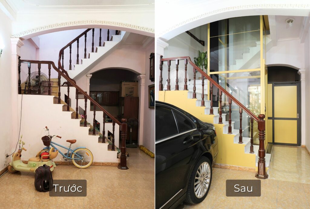 Công trình nhà chú Hướng trước và sau khi lắp đặt thang máy mini Kalea Công trình nhà chú Hướng trước và sau khi lắp đặt thang máy mini Kalea