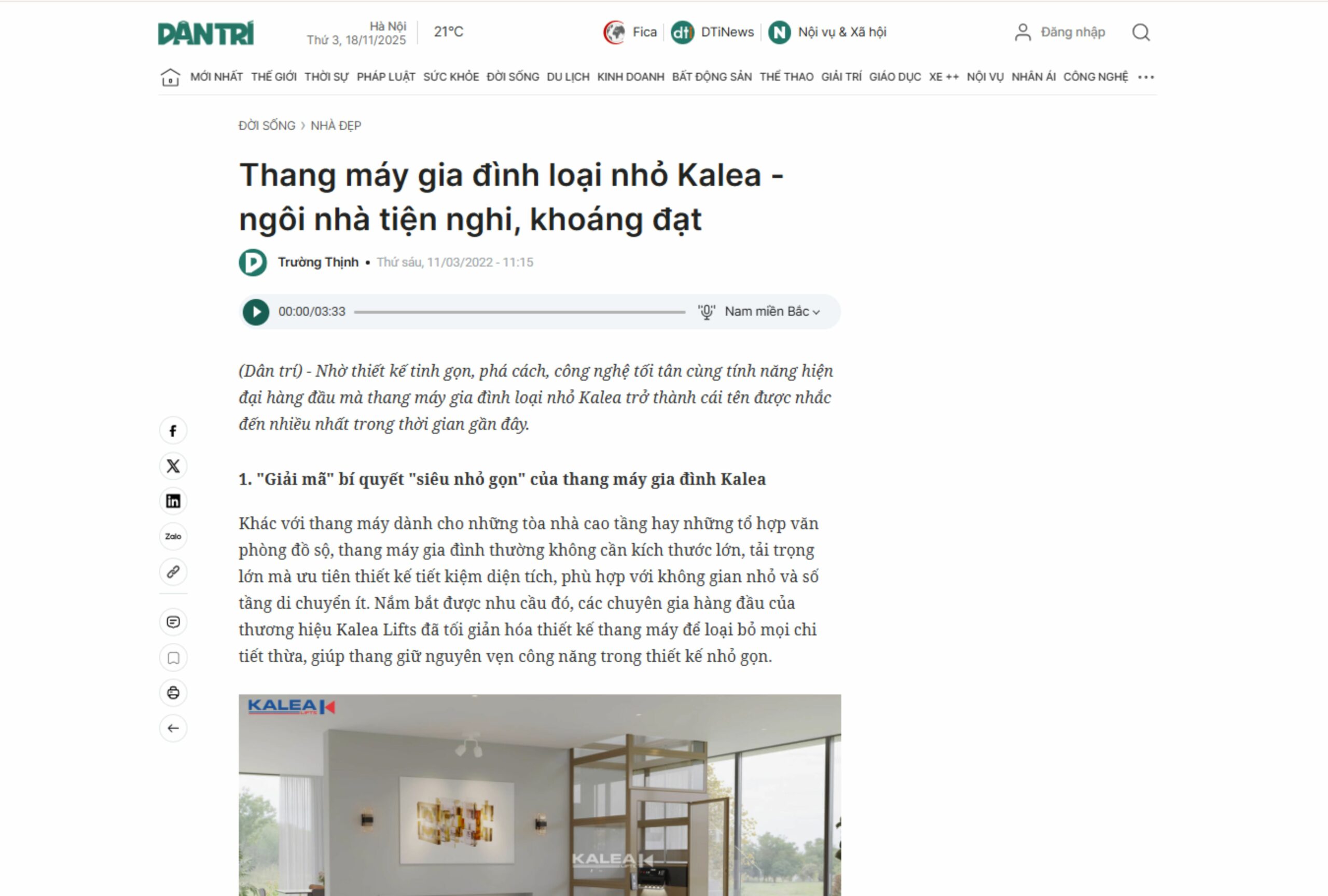 Thang máy gia đình loại nhỏ Kalea – ngôi nhà tiện nghi, khoáng đạt