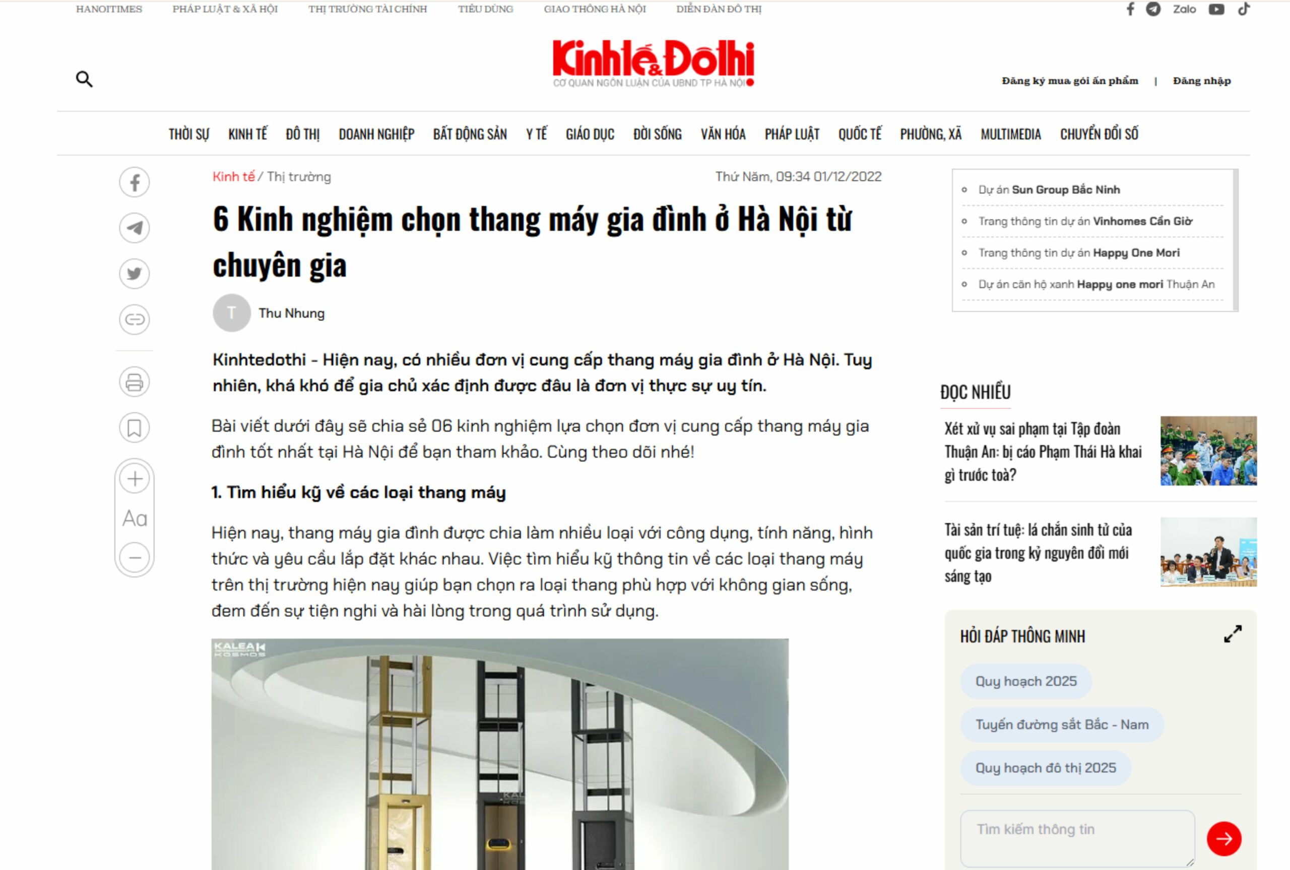 6 Kinh nghiệm chọn thang máy gia đình ở Hà Nội từ chuyên gia