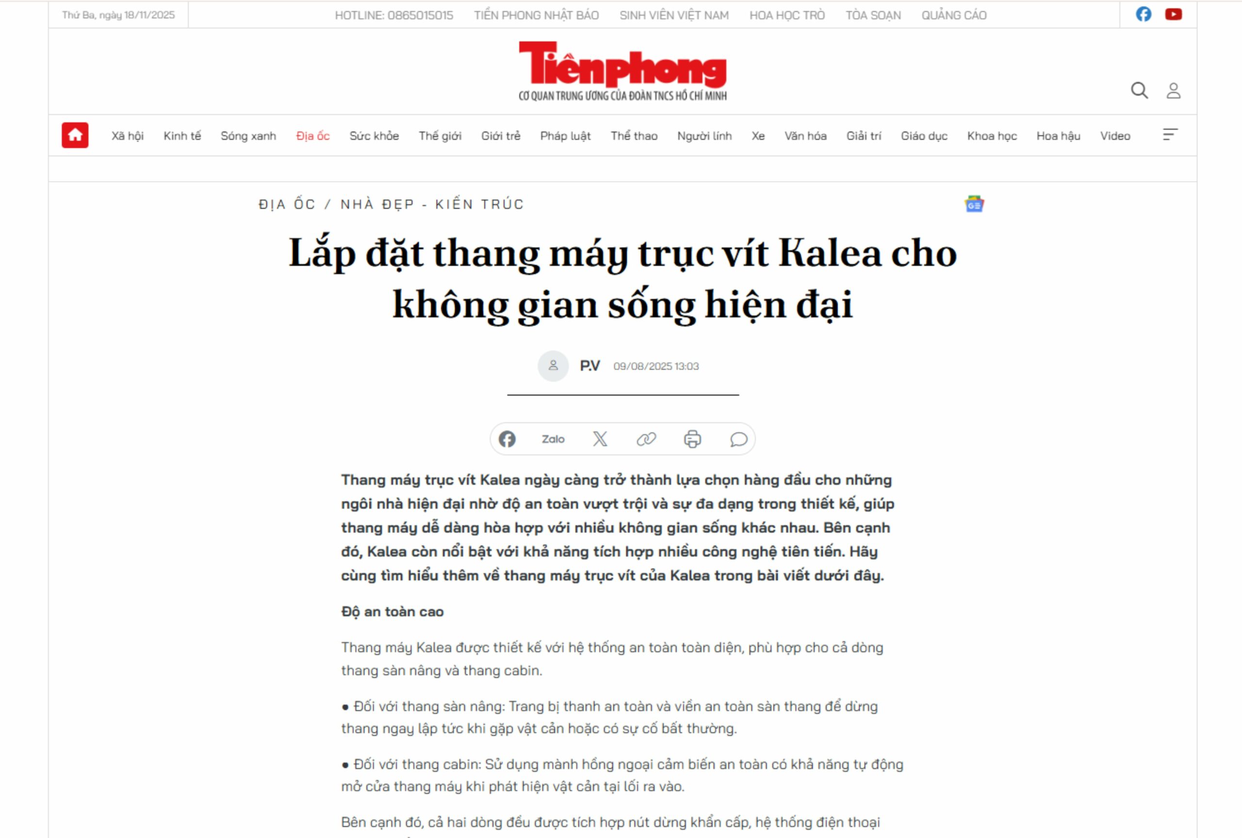 Lắp đặt thang máy trục vít Kalea cho không gian sống hiện đại