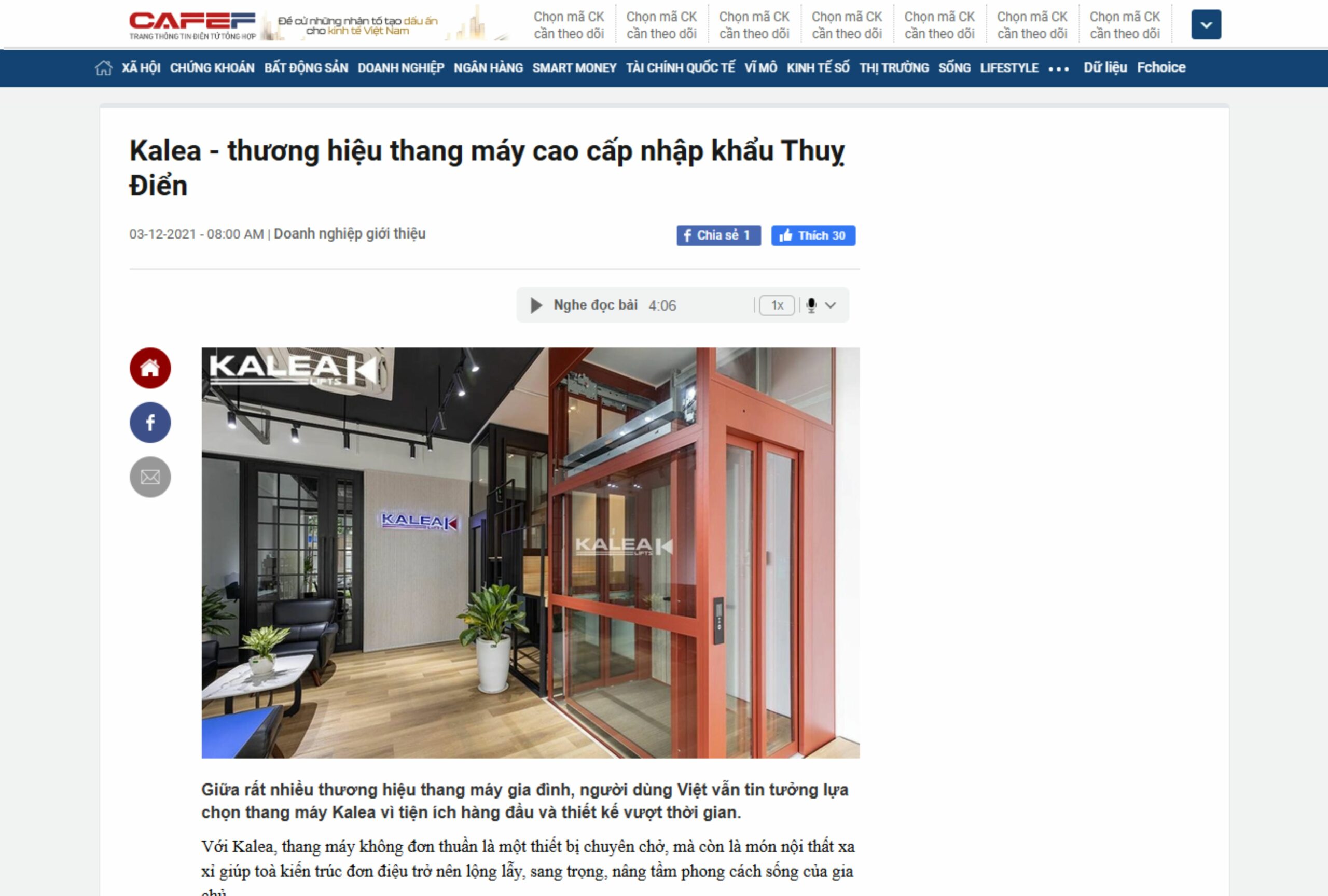Kalea – thương hiệu thang máy cao cấp nhập khẩu Thuỵ Điển