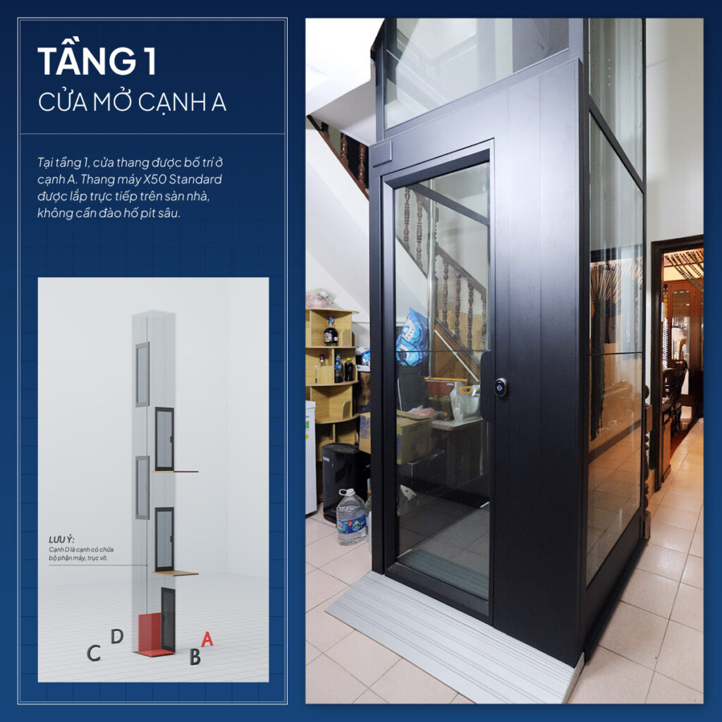 Thang máy Kalea X50 Standard lắp cho nhà lệch tầng