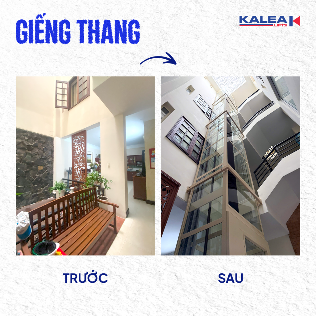 Thang máy gia đình hoàn thiện trong nhà lệch tầng