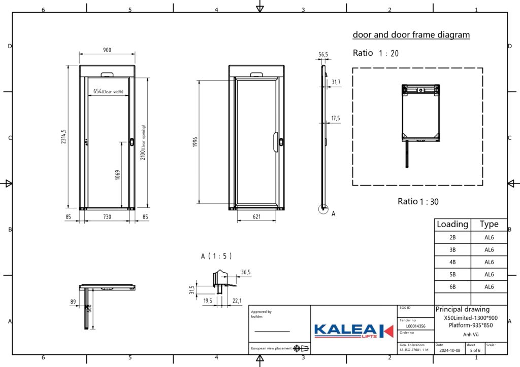 Bản vẽ hướng mở cửa thang máy trục vít Kalea Lifts (tham khảo) Bản vẽ hướng mở cửa thang máy trục vít Kalea Lifts (tham khảo)