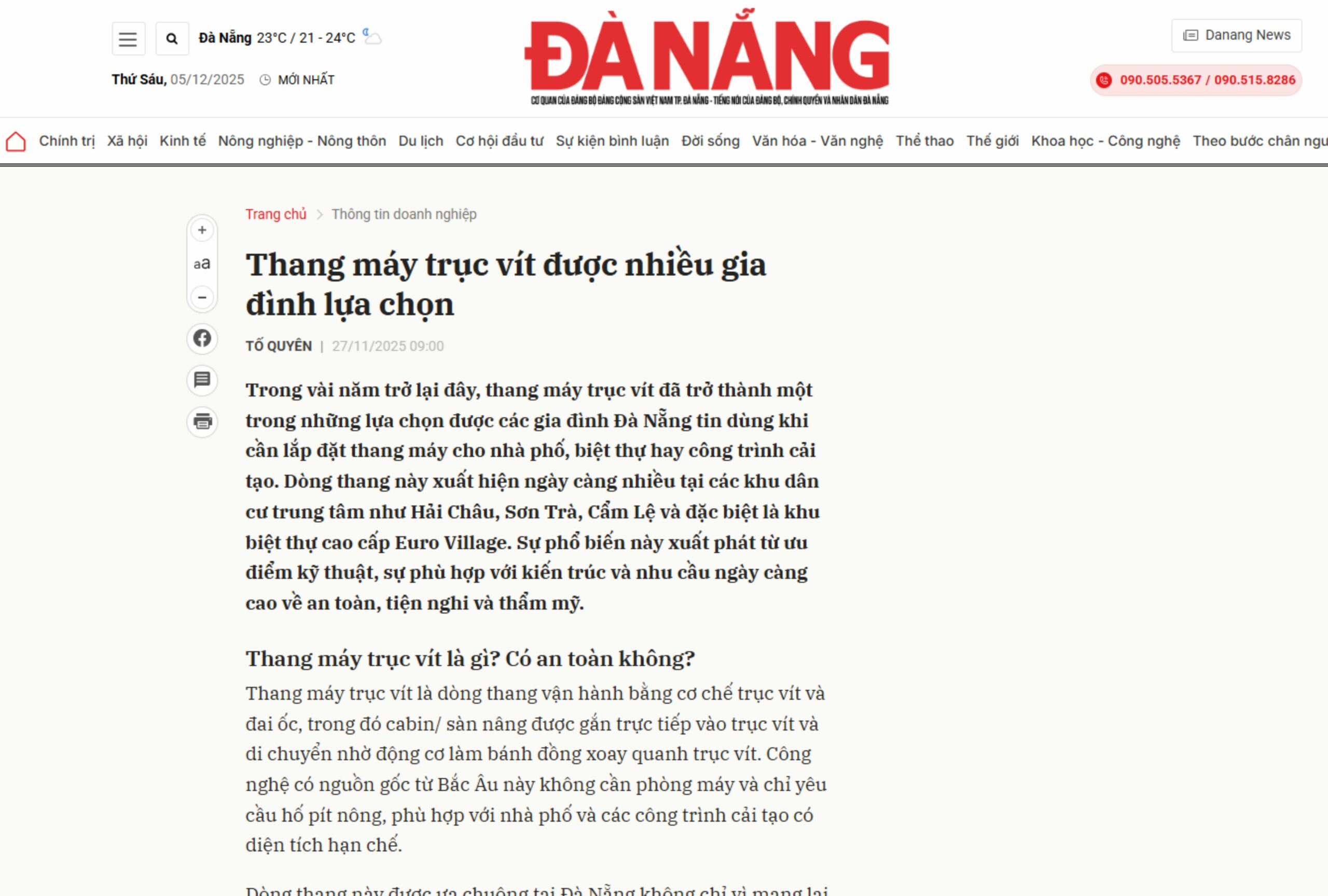 Thang máy trục vít được nhiều gia đình lựa chọn