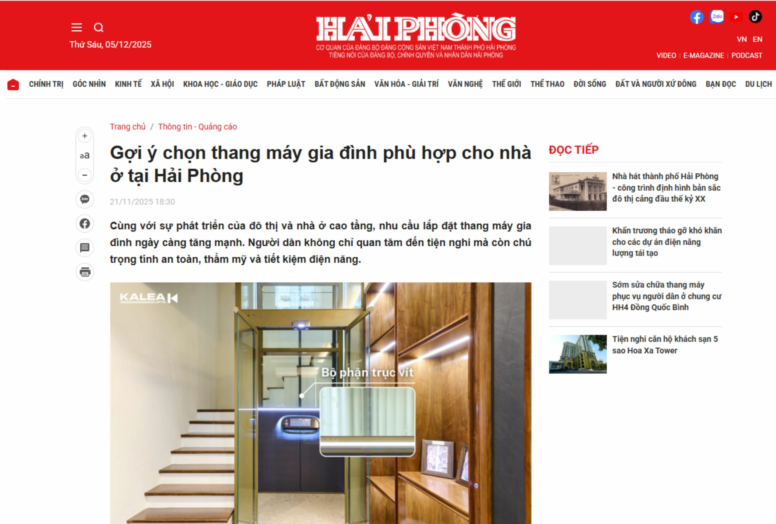 Gợi ý chọn thang máy gia đình phù hợp cho nhà ở tại Hải Phòng