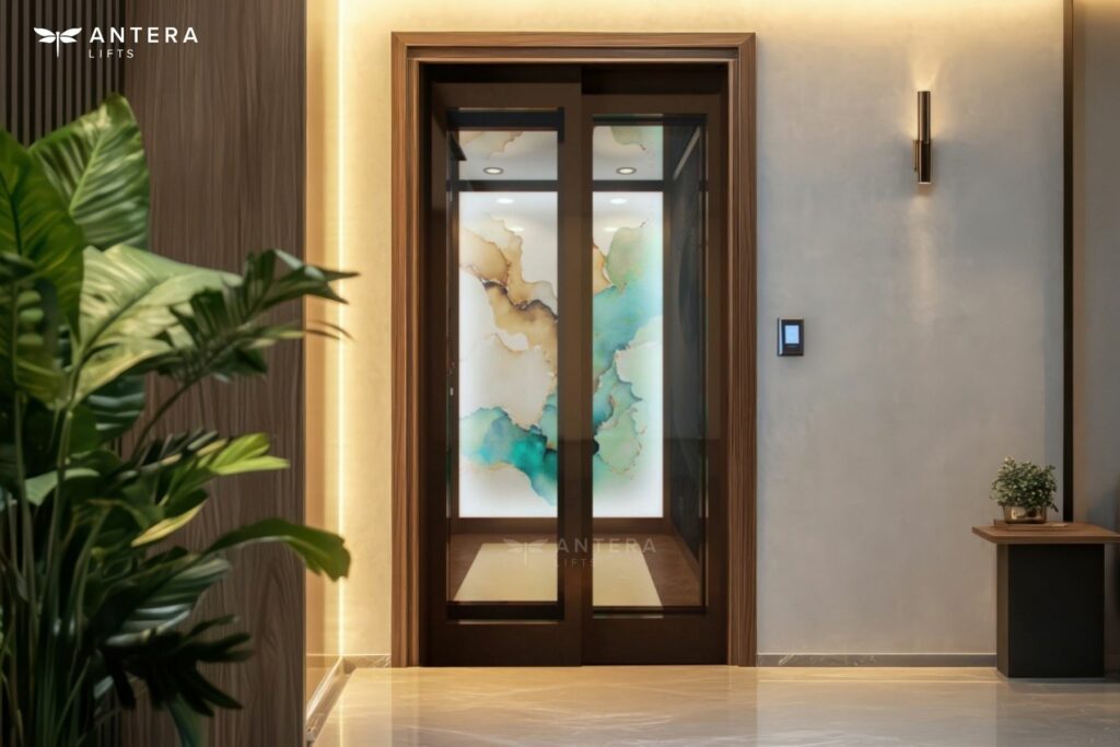 cửa lùa thang máy Antera Z70S thiết kế hai lớp cửa tầng và cabin