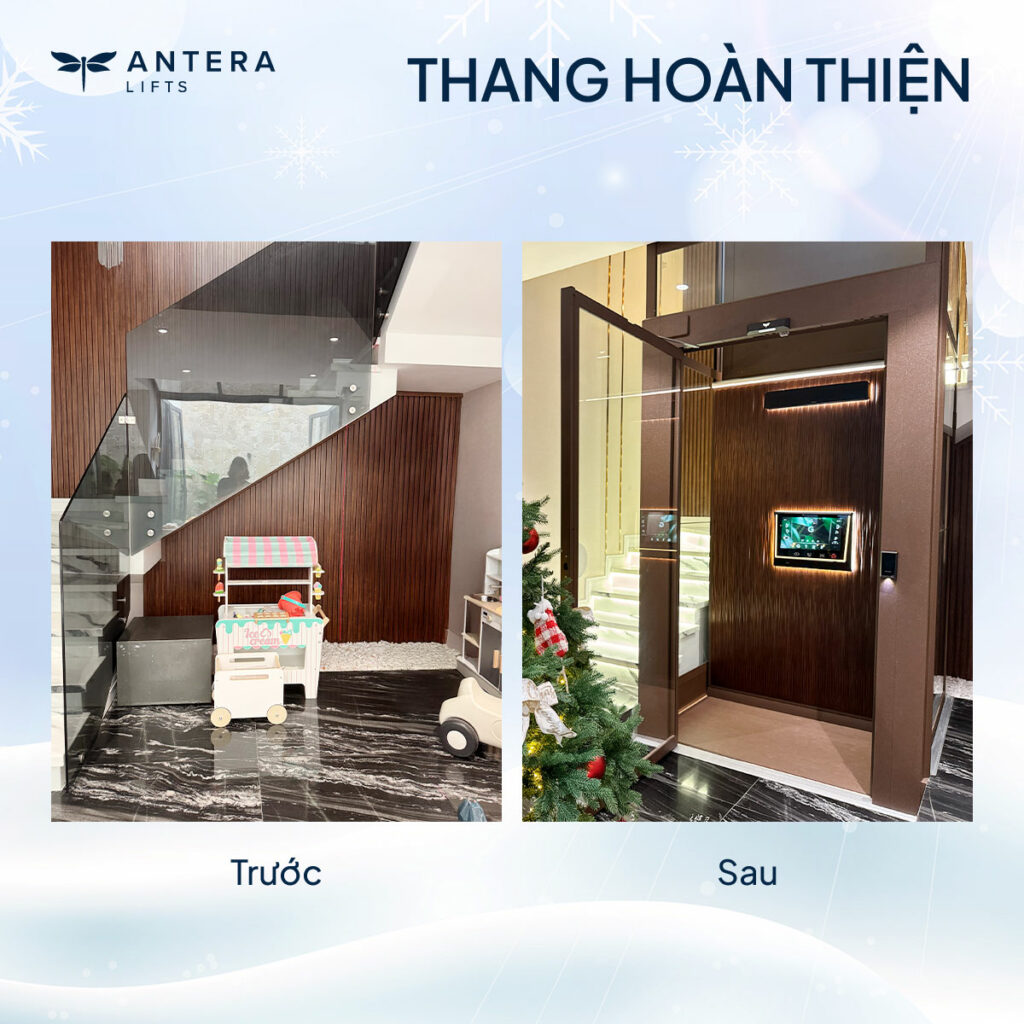 Công trình trước và sau khi lắp đặt thang máy gia đình 4 tầng Antera Lifts Z85