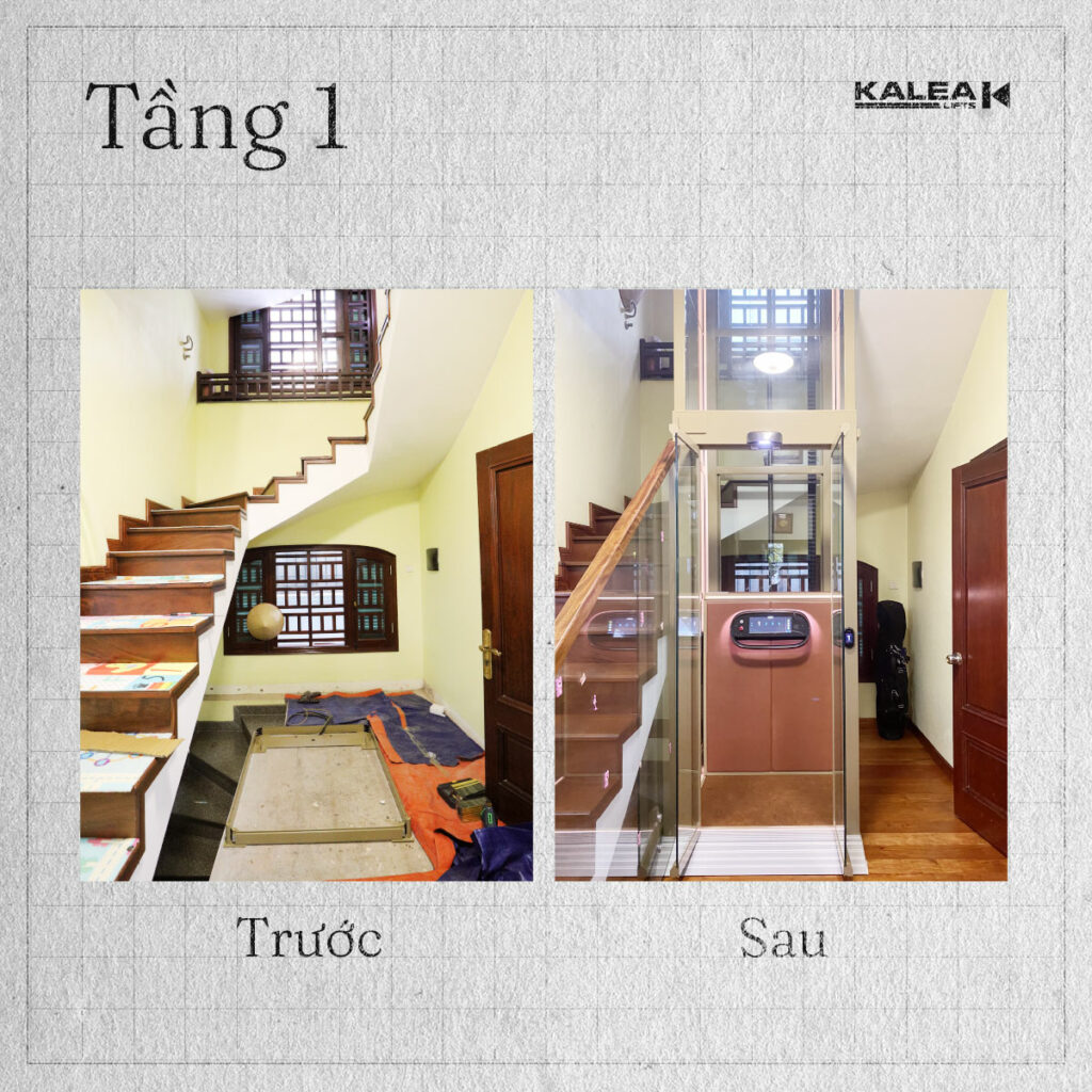 Trước và sau khi lắp thang máy không hố pit Kalea X50 Limited tại tầng 1