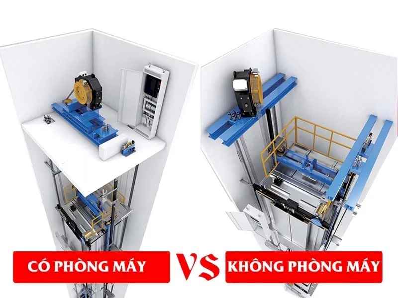 Sự khác biệt giữa thang máy cáp kéo có phòng máy và không có phòng máy