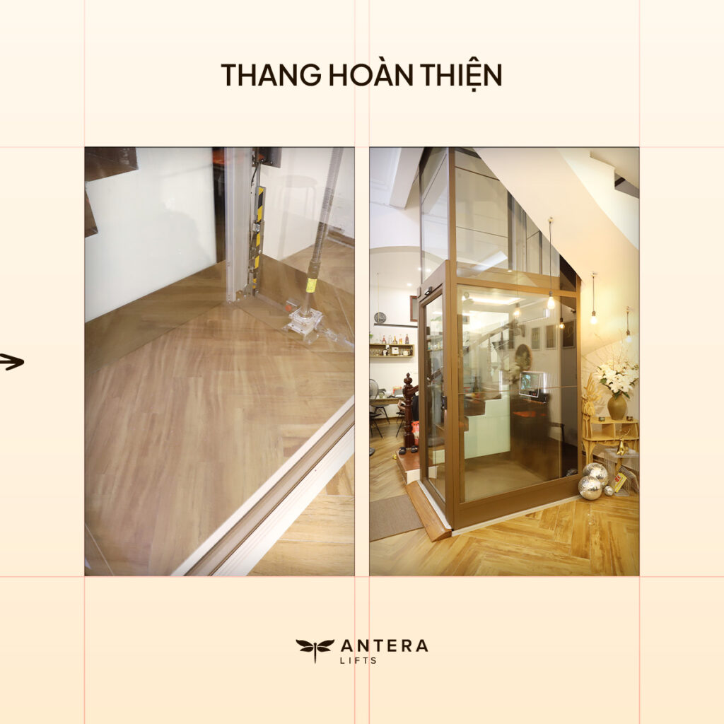 Lối vào thang máy trục vít Antera Z90 với ramp dốc trong nhà cải tạo