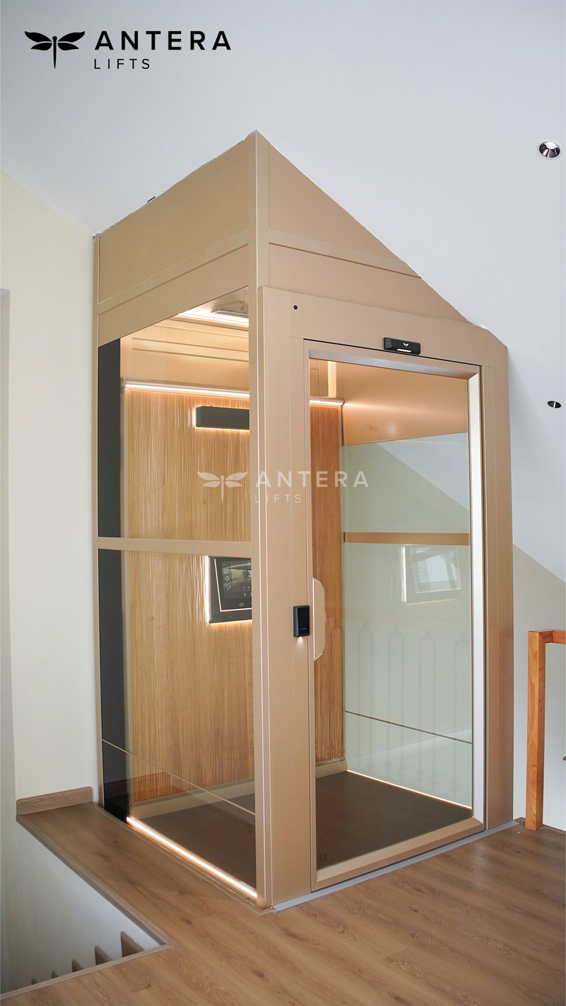 Thông số kích thước cabin thang máy gia đình loại nhỏ, với kích thước cabin 710 × 815 mm và kích thước thông thủy 1.060 × 960 mm.