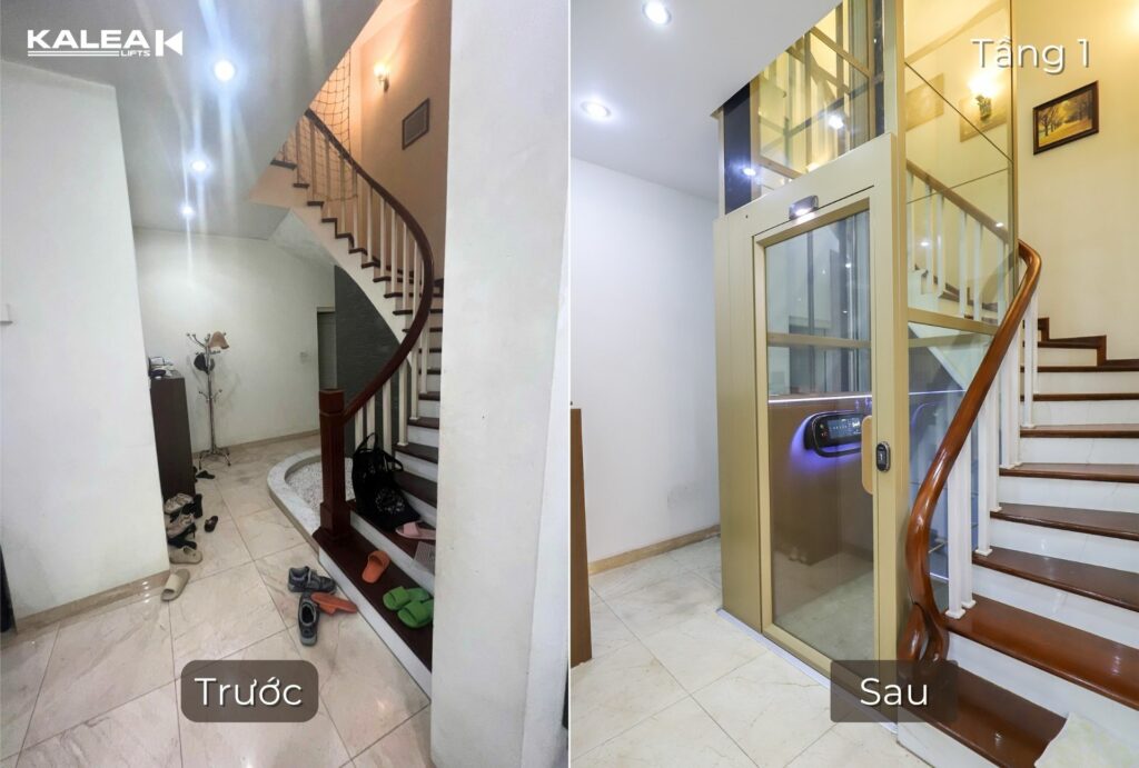 Trước và sau khi lắp đặt thang máy cho biệt thự tại tầng 1