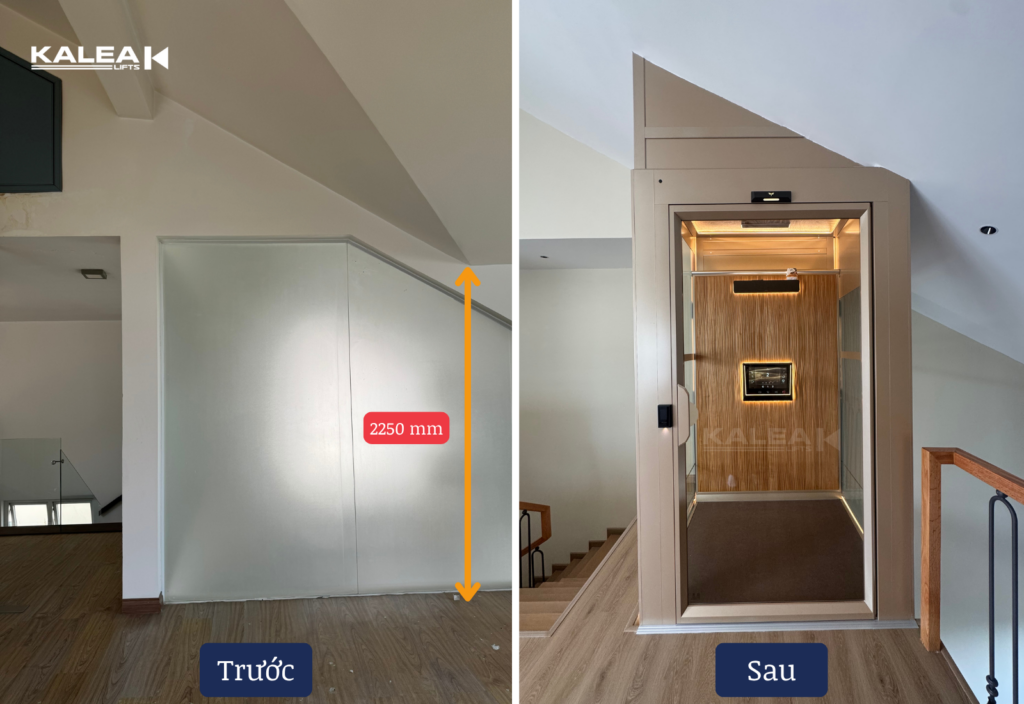 Thang máy gia đình tphcm Antera X85 phù hợp với hiện trạng công trình mái chéo