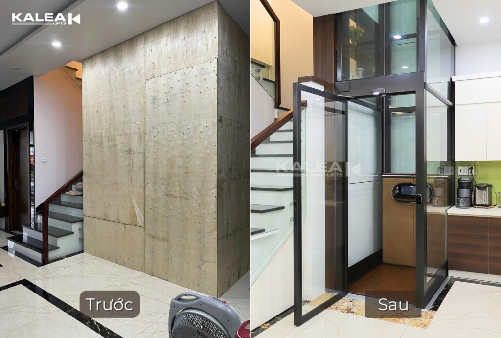 Trước và sau khi lắp thang máy kính mini Kalea X50 Limited tại Vinhomes Imperia Hải Phòng