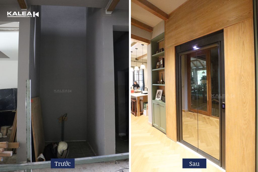 Hình ảnh công trình trước và sau khi lắp đặt thang gia đình Kalea X30 Limited