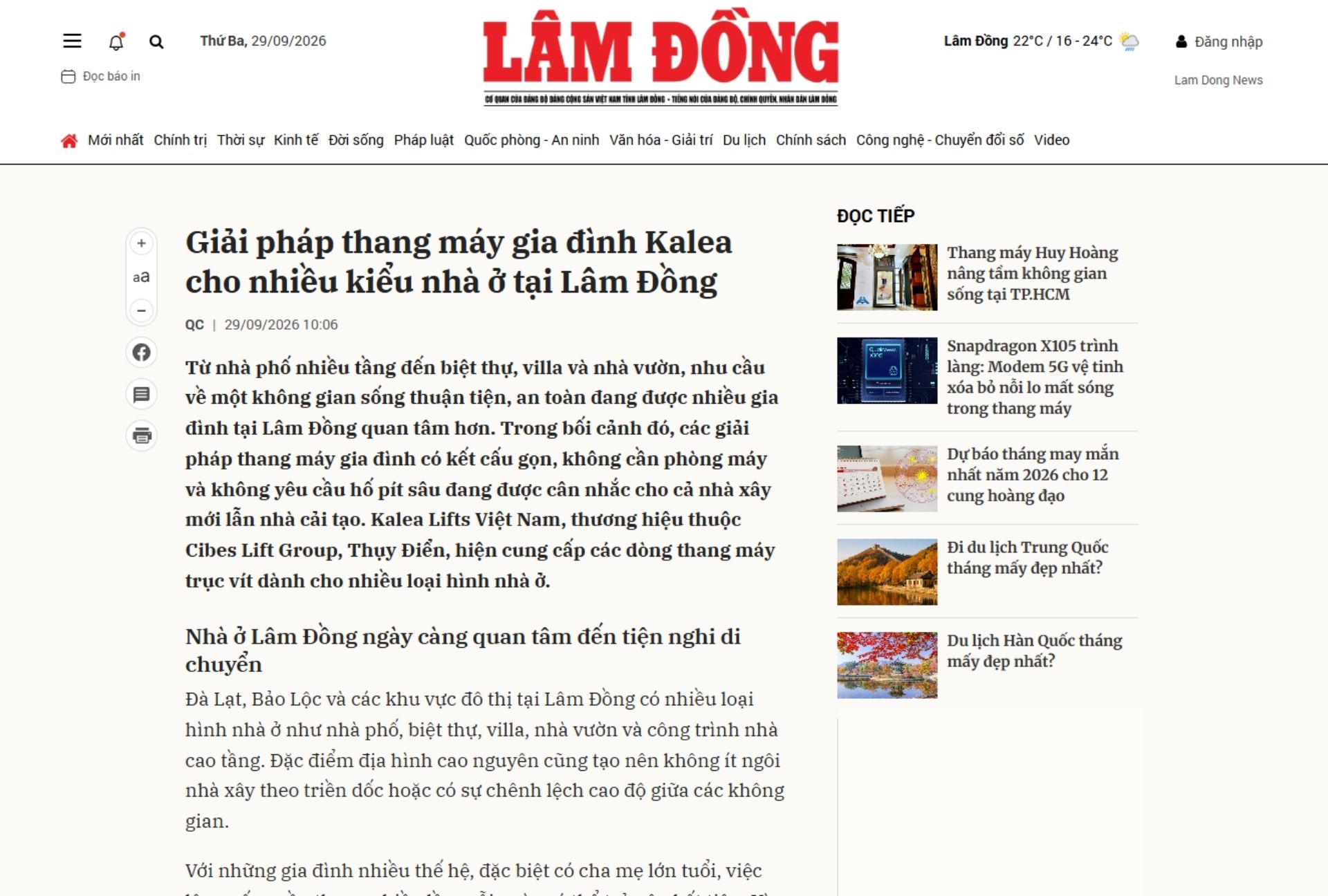 Giải pháp thang máy gia đình Kalea cho nhiều kiểu nhà ở tại Lâm Đồng